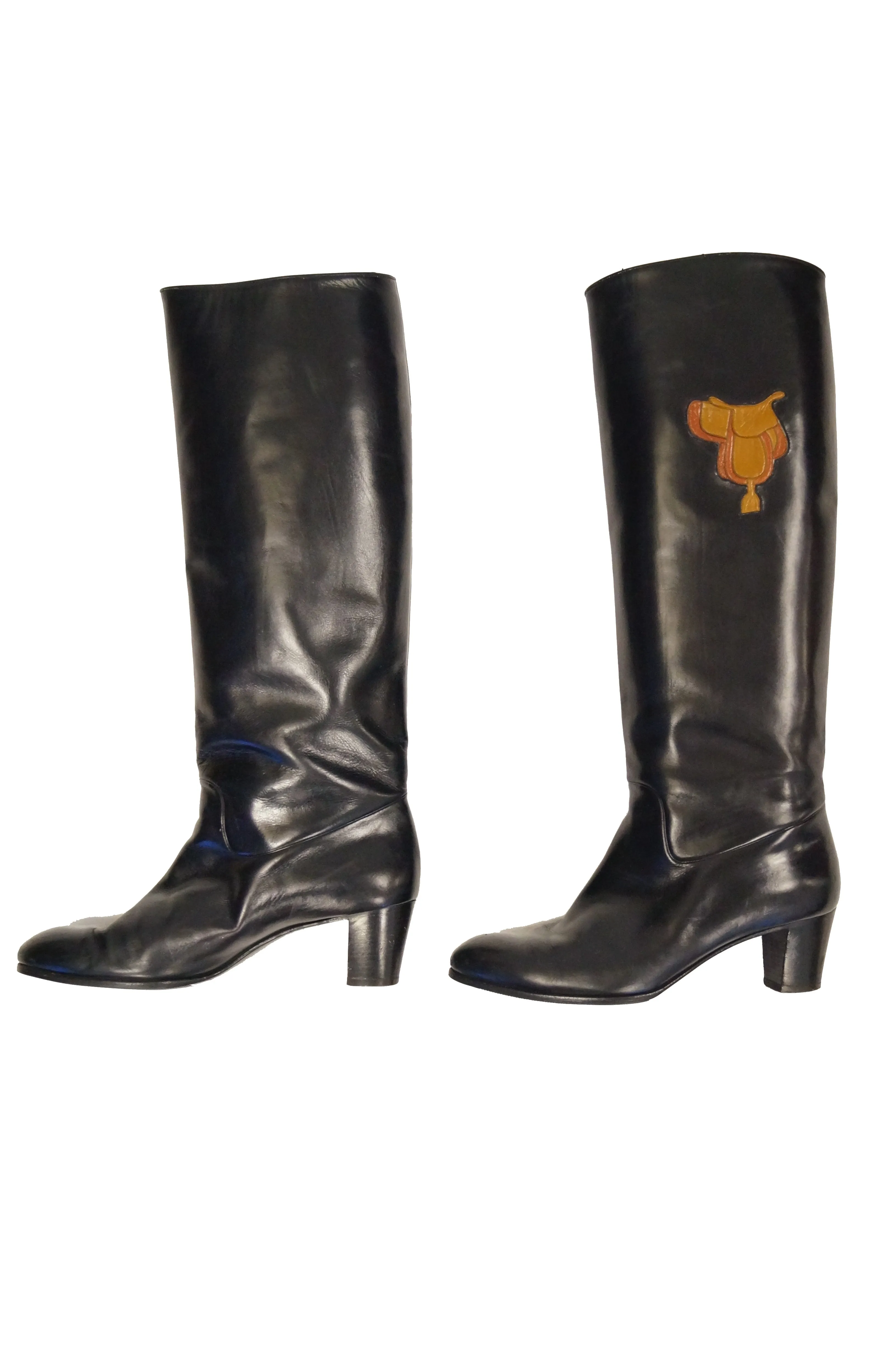 1980s Gucci Black Leather Equestrian "Saddle" Boots