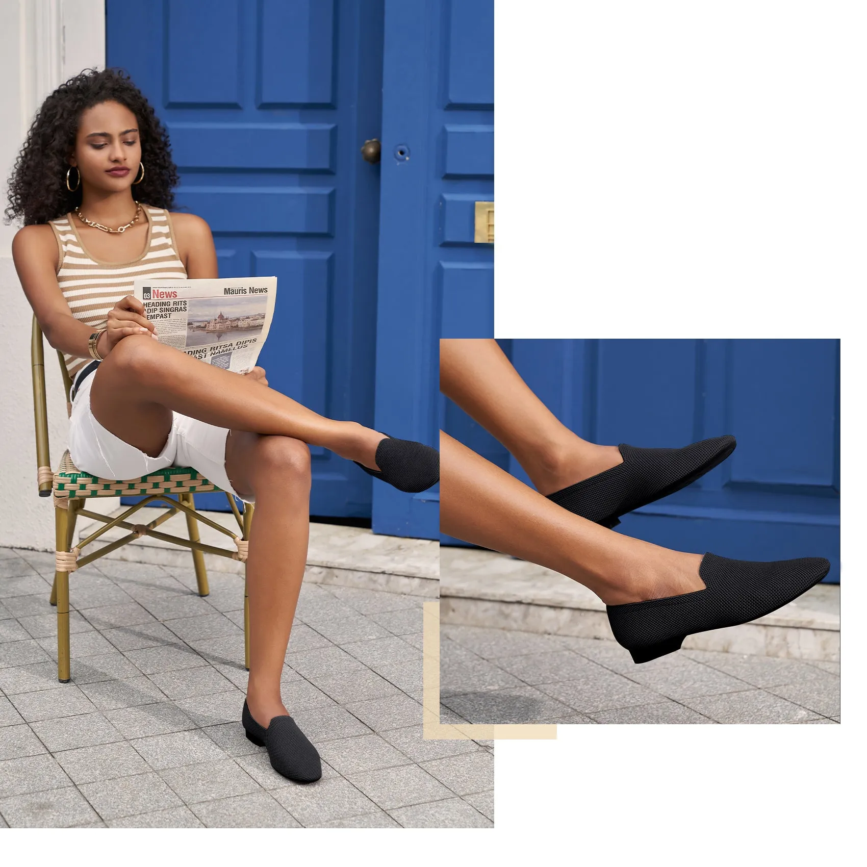 AiciBerllucci - AINA-Black Knit &Calfskin Leather Upper&Cow Leather Lining-Aina- Women Knit Flat Shoes,Comfort Loafers Penny Moccasins-Slip-on Shoes- Knit Driving Loafers -Round Toe Walking Fashion