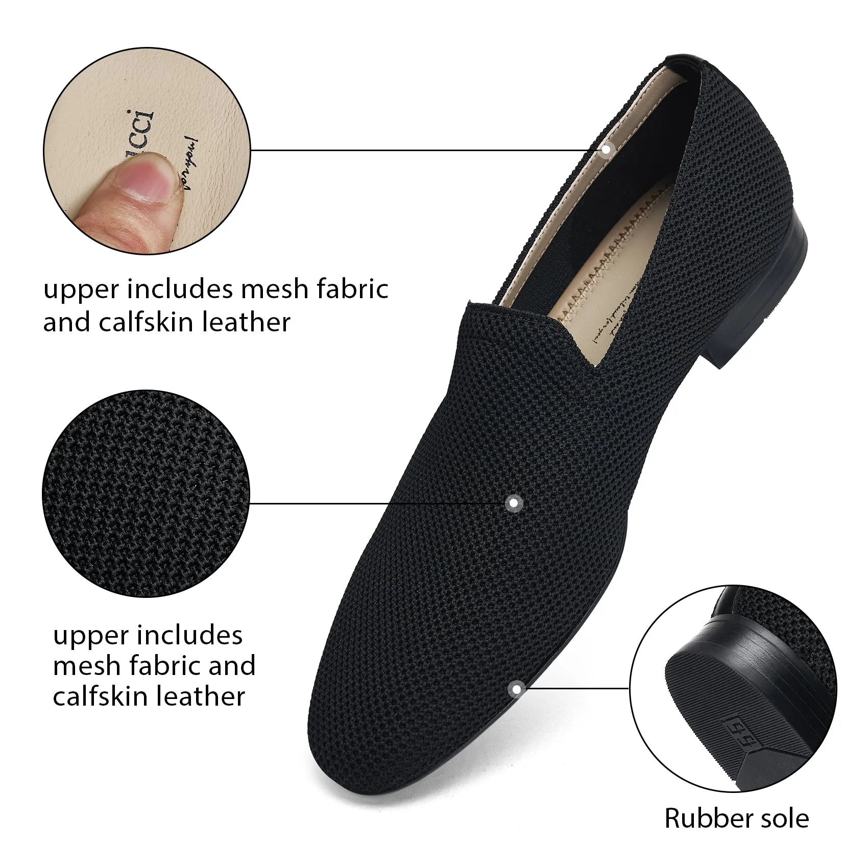 AiciBerllucci - AINA-Black Knit &Calfskin Leather Upper&Cow Leather Lining-Aina- Women Knit Flat Shoes,Comfort Loafers Penny Moccasins-Slip-on Shoes- Knit Driving Loafers -Round Toe Walking Fashion