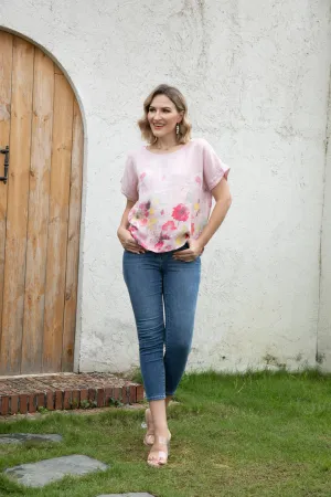 Angela Watercolour Blossom Linen Top
