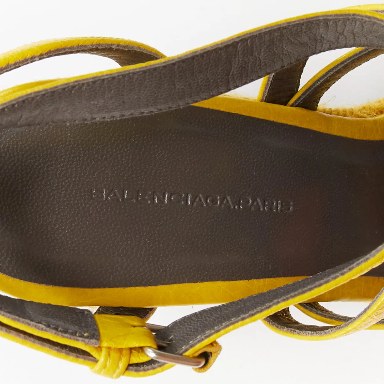 BALENCIAGA Vintage Arena yellow studded grey espadrille wedge heel EU38