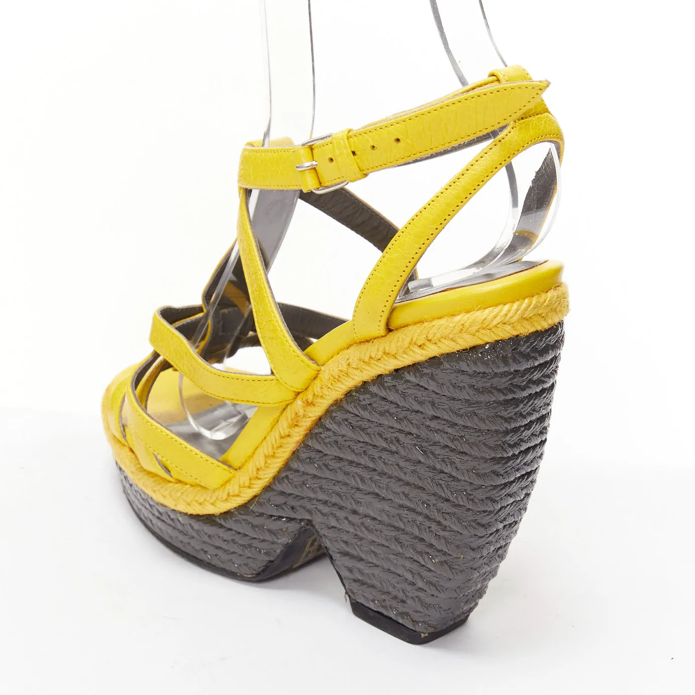 BALENCIAGA Vintage Arena yellow studded grey espadrille wedge heel EU38