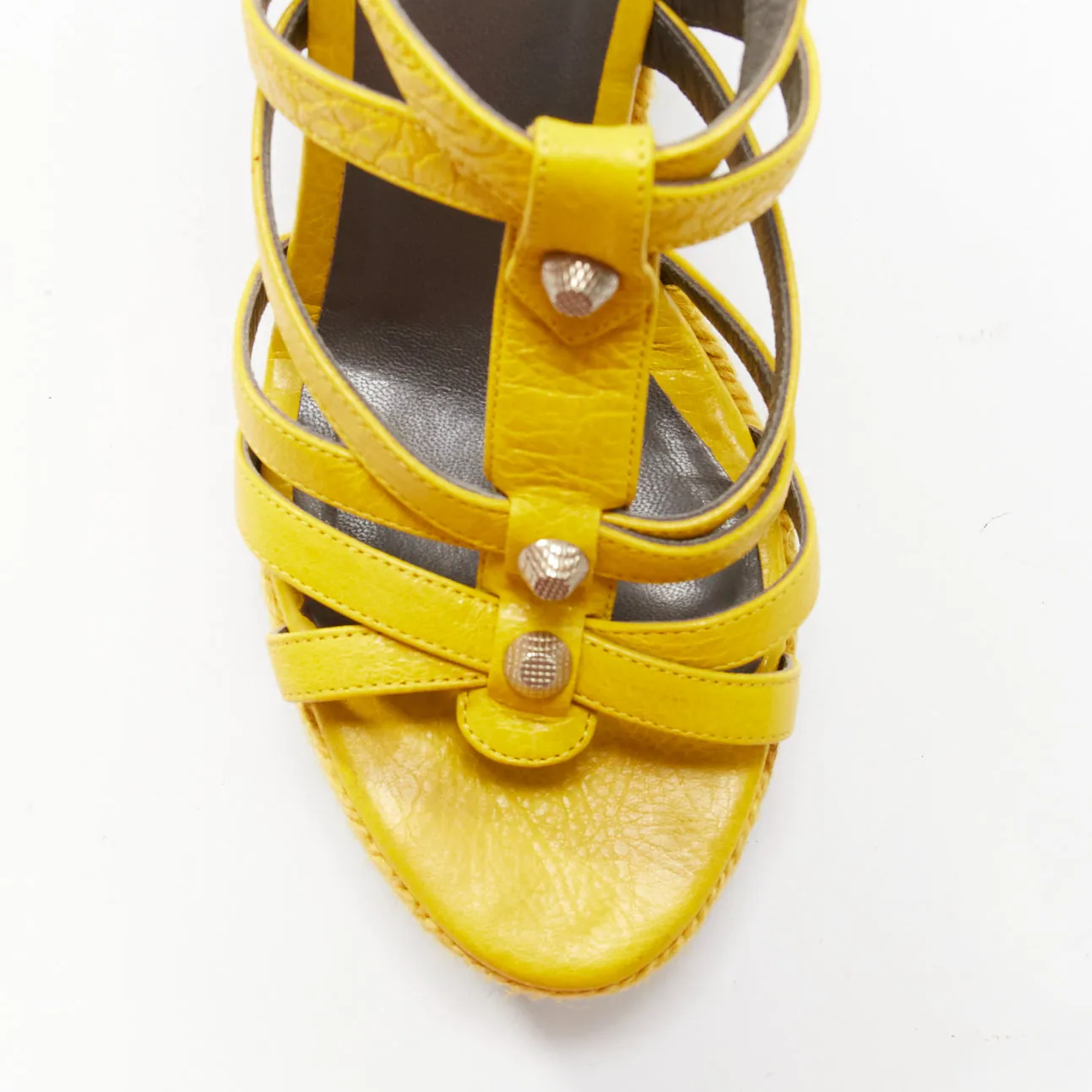 BALENCIAGA Vintage Arena yellow studded grey espadrille wedge heel EU38