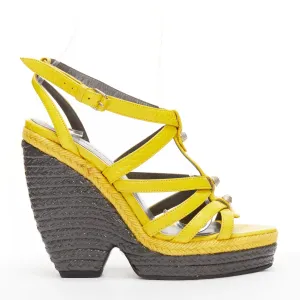 BALENCIAGA Vintage Arena yellow studded grey espadrille wedge heel EU38