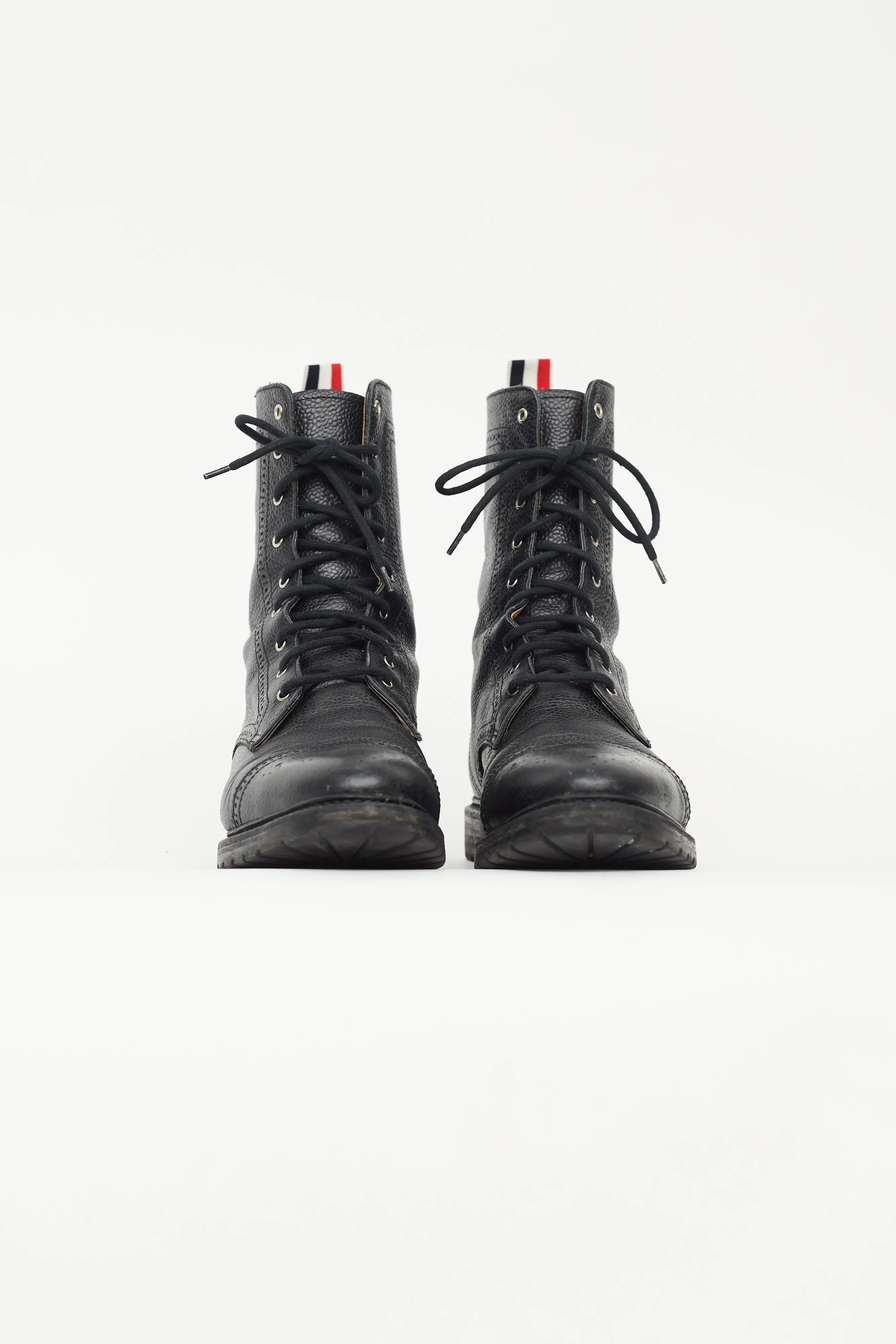 Black Pebbled Leather Brogue Boot