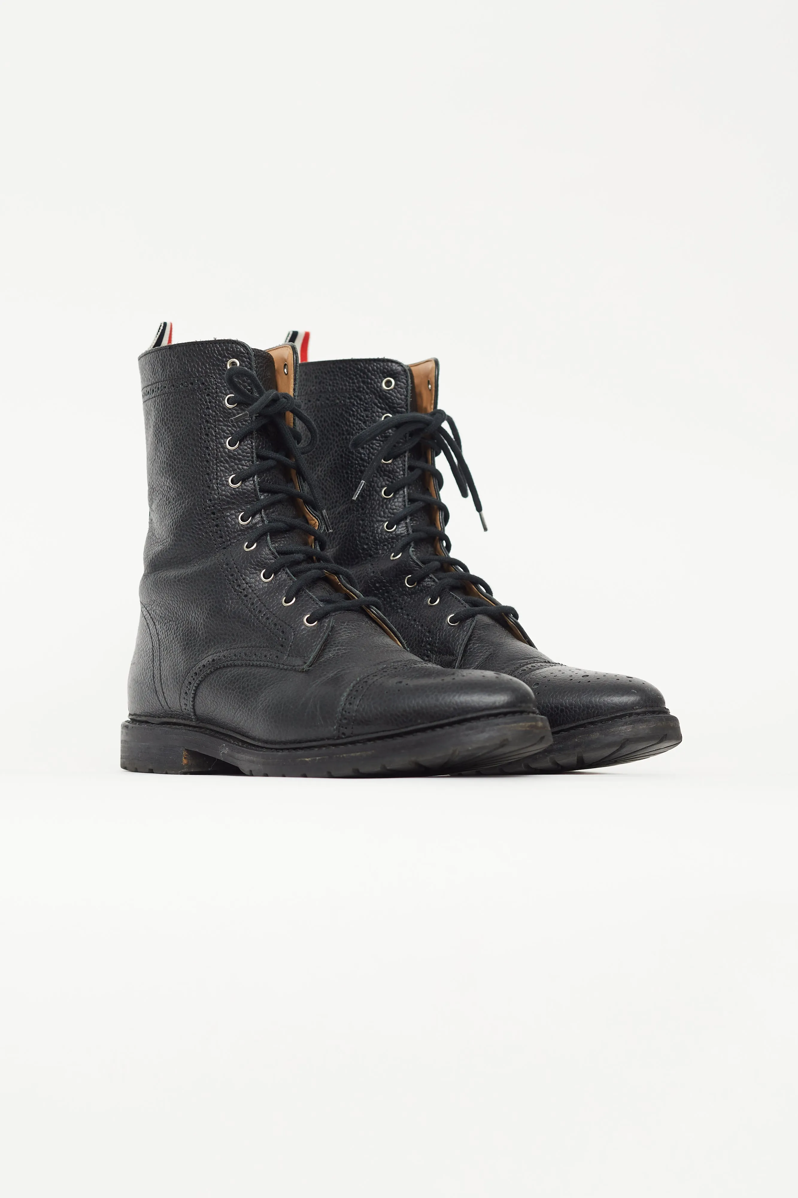 Black Pebbled Leather Brogue Boot