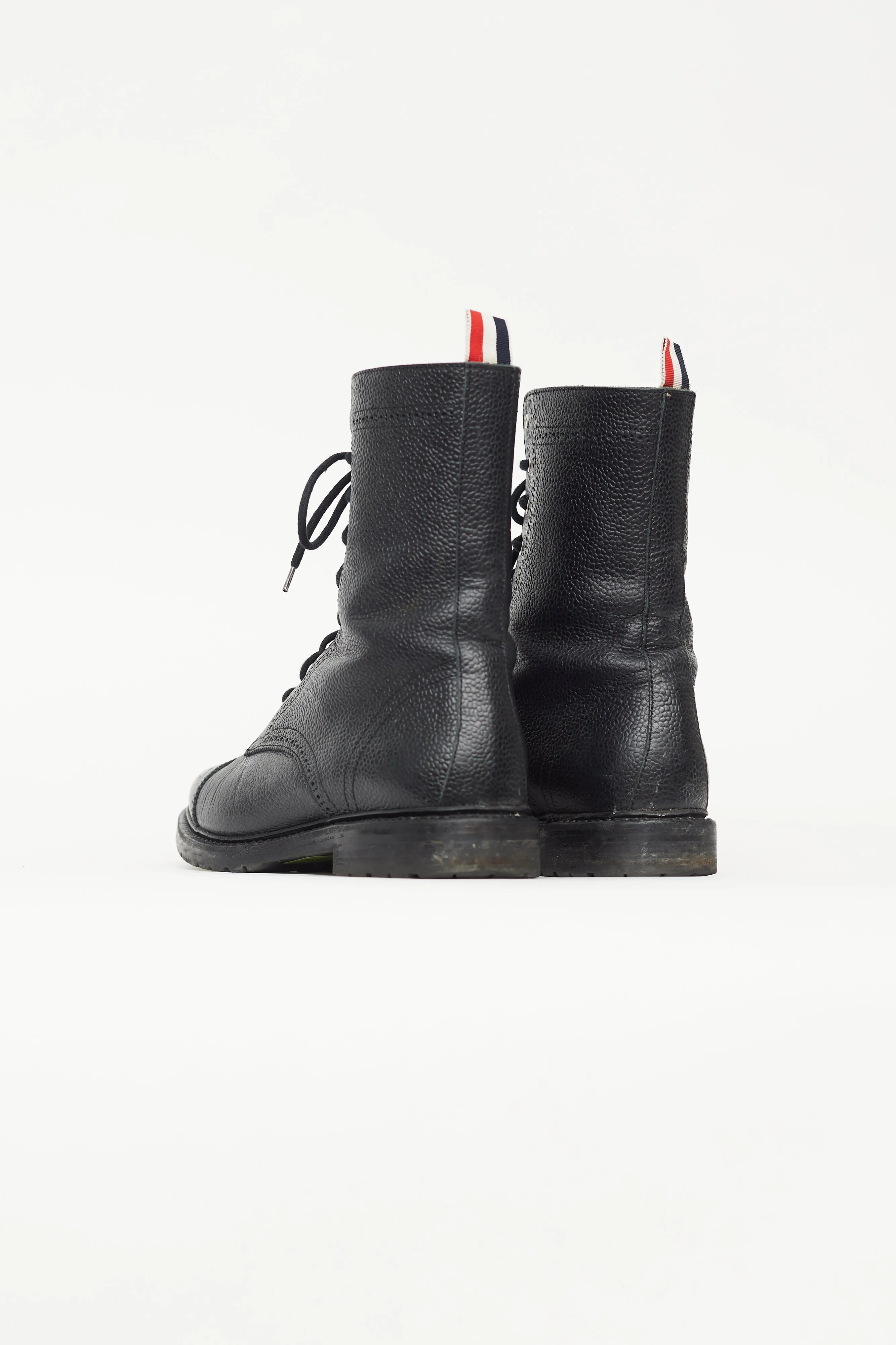 Black Pebbled Leather Brogue Boot
