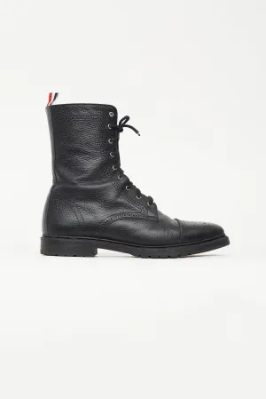 Black Pebbled Leather Brogue Boot