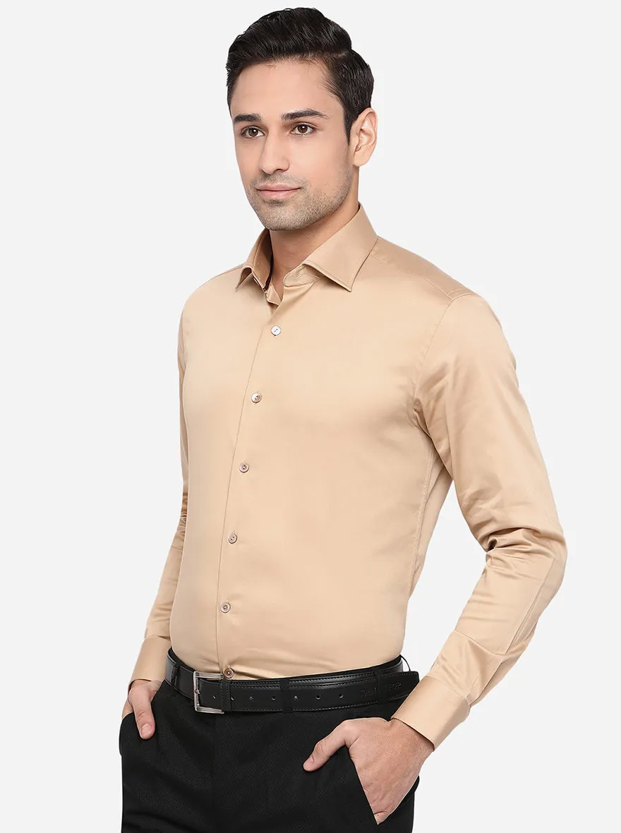 Dark Beige Solid Slim Fit Party Wear Shirt | Wyre