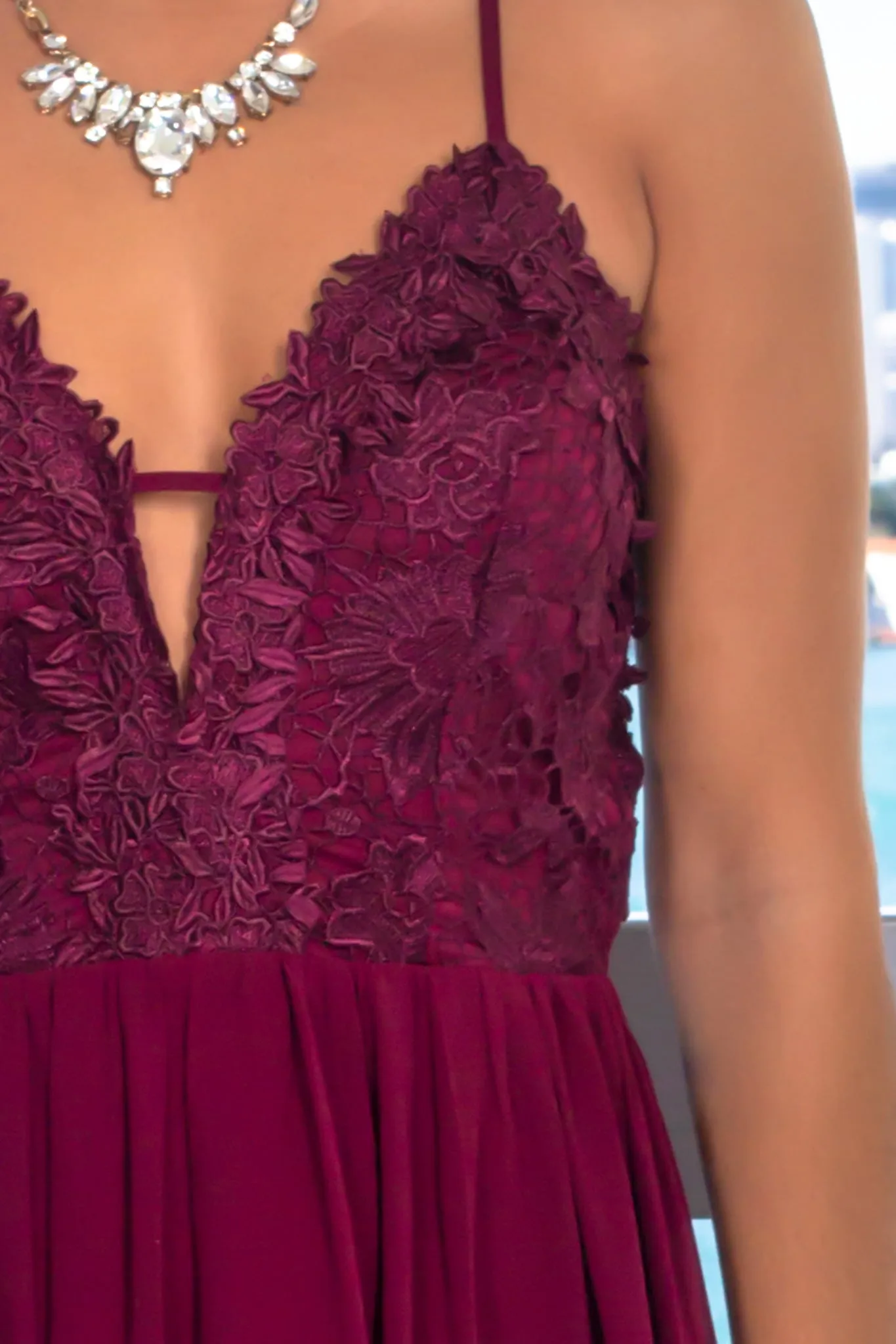 Deep Berry Maxi Dress Embroidered Top and Strappy Back