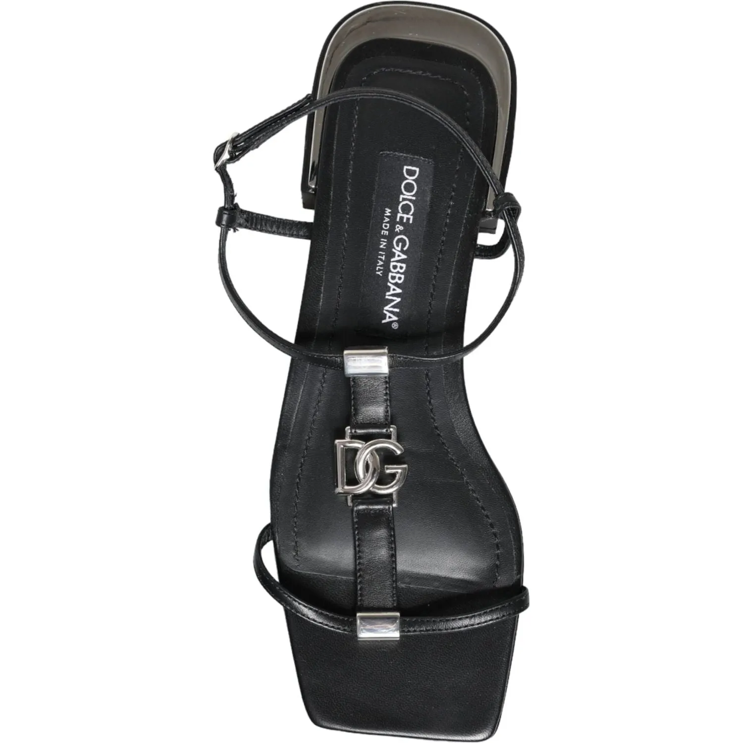 Dolce & Gabbana Black Leather Logo Ankle Strap Keira Sandals Shoes
