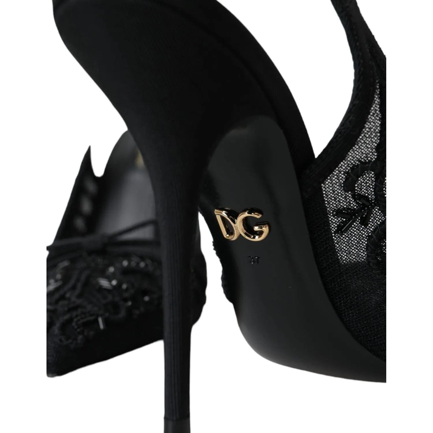 Dolce & Gabbana Black Tulle Ricamo Heels Slingbacks Shoes