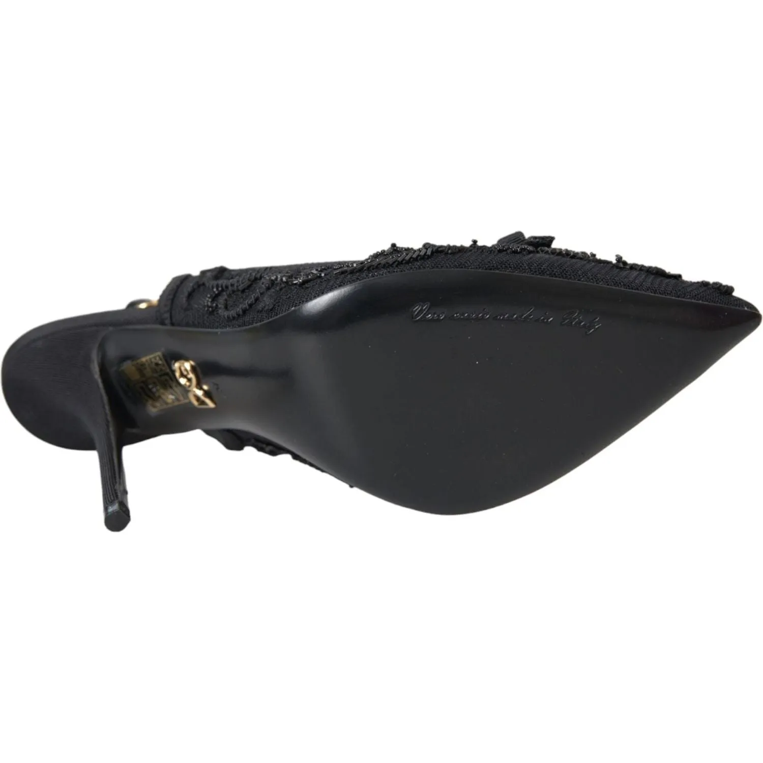 Dolce & Gabbana Black Tulle Ricamo Heels Slingbacks Shoes