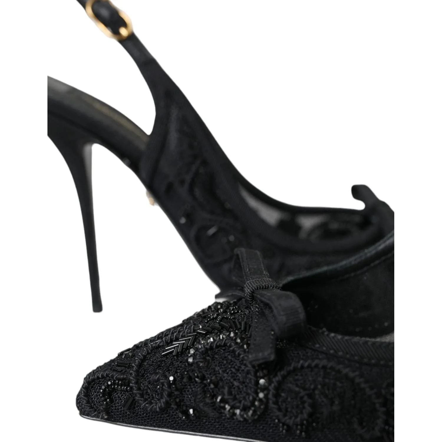 Dolce & Gabbana Black Tulle Ricamo Heels Slingbacks Shoes