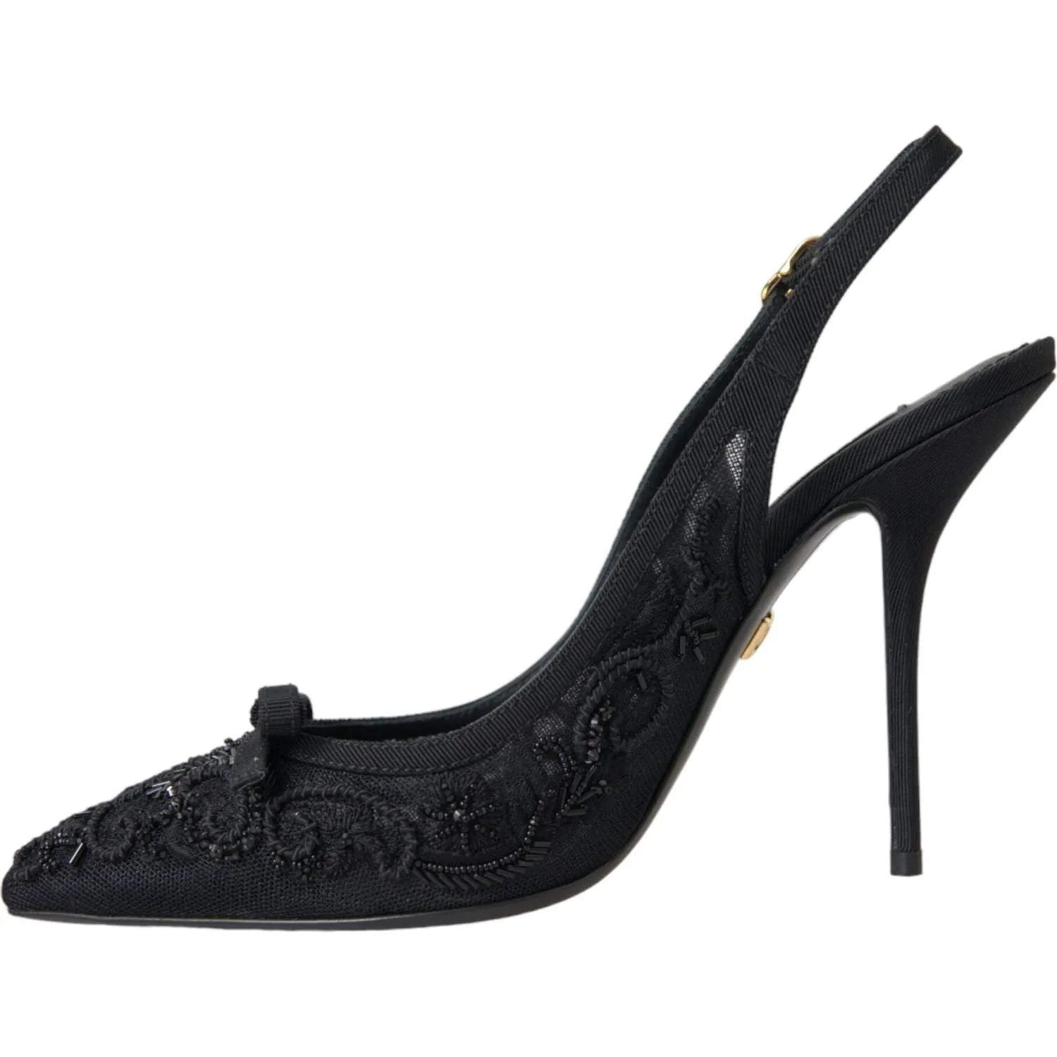 Dolce & Gabbana Black Tulle Ricamo Heels Slingbacks Shoes