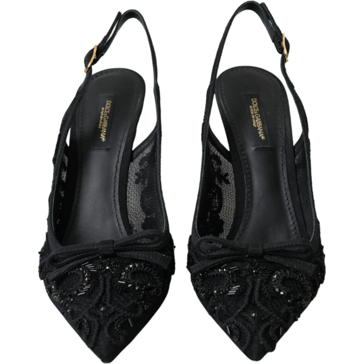 Dolce & Gabbana Black Tulle Ricamo Heels Slingbacks Shoes