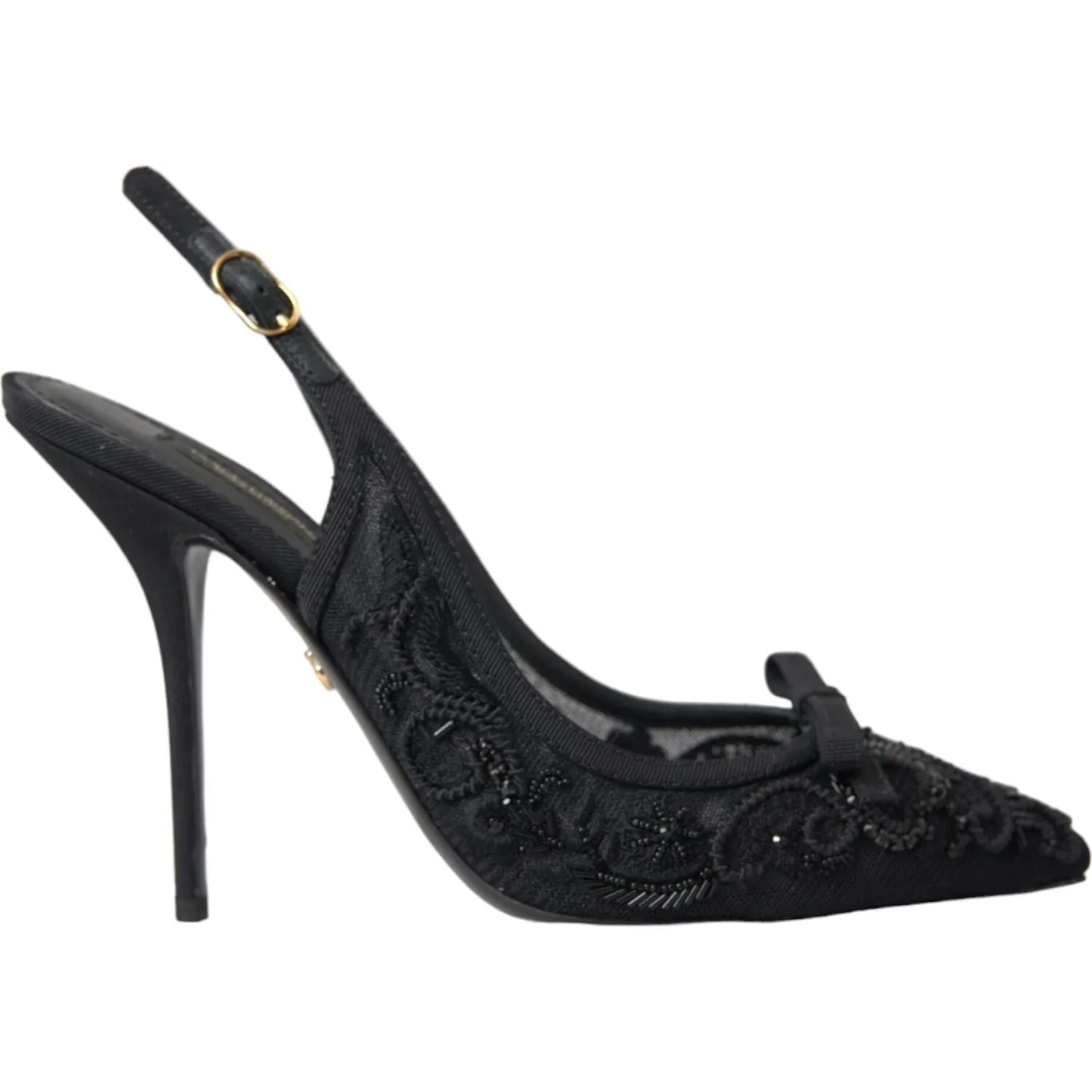 Dolce & Gabbana Black Tulle Ricamo Heels Slingbacks Shoes