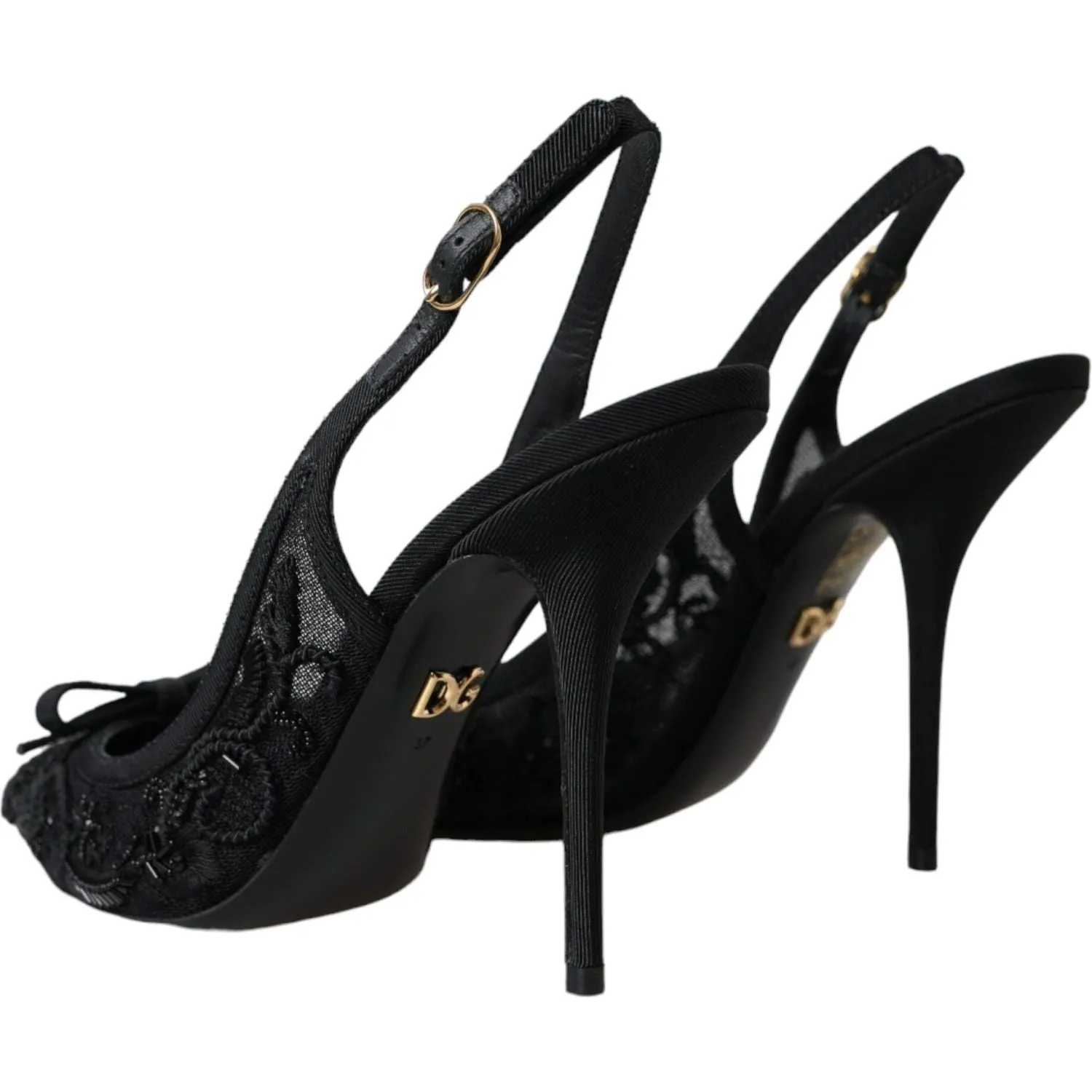 Dolce & Gabbana Black Tulle Ricamo Heels Slingbacks Shoes