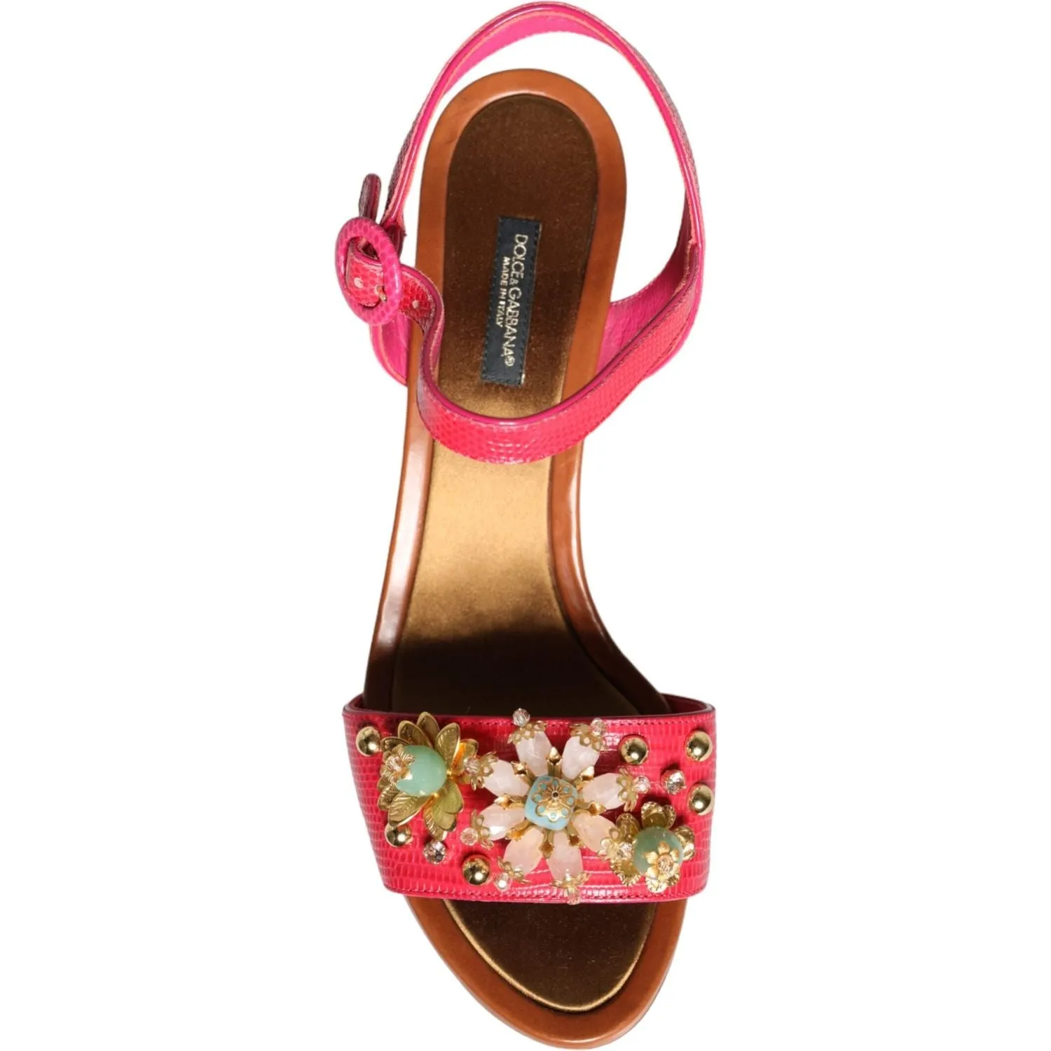 Dolce & Gabbana Fuchsia Leather Embellished Keira Sandals Shoes