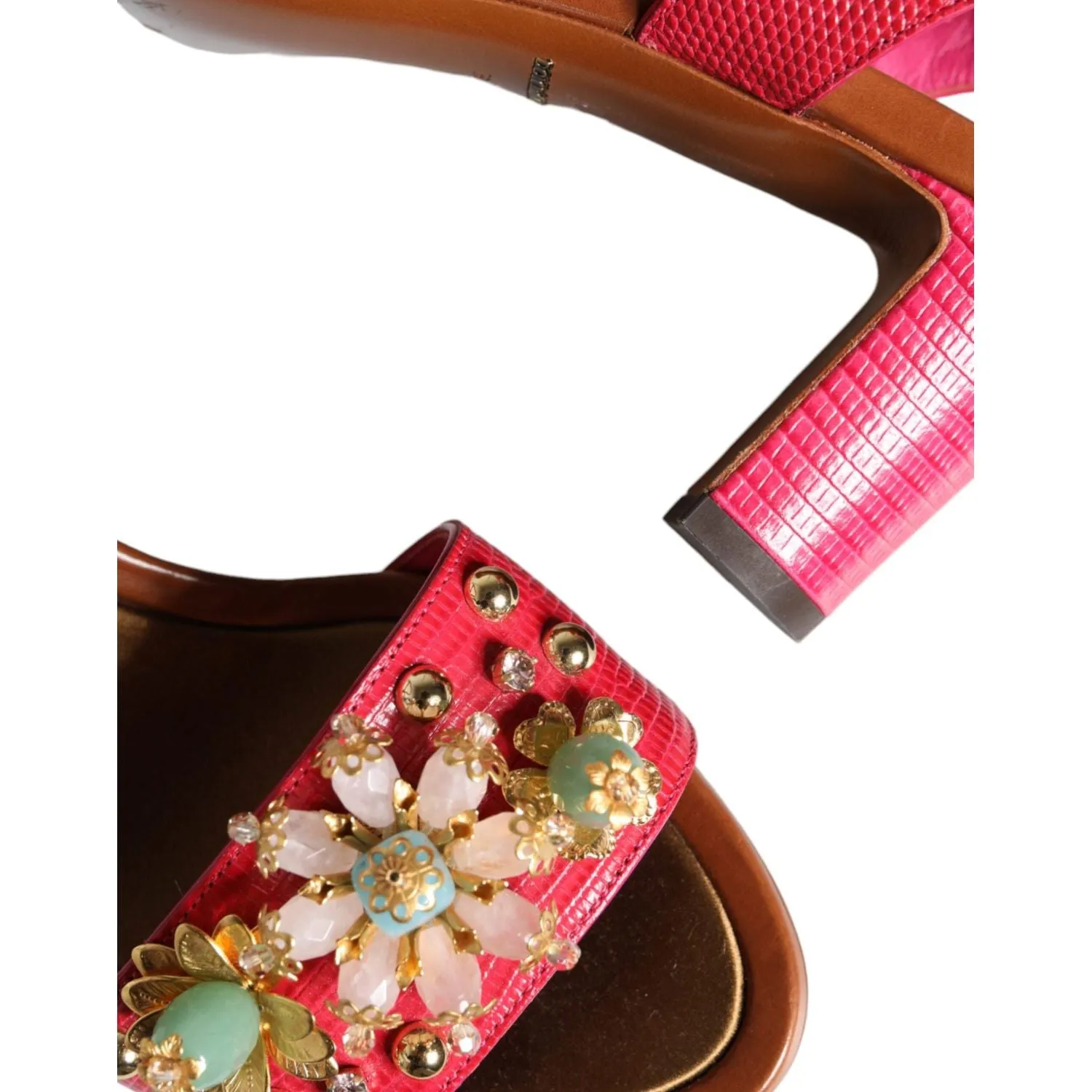 Dolce & Gabbana Fuchsia Leather Embellished Keira Sandals Shoes