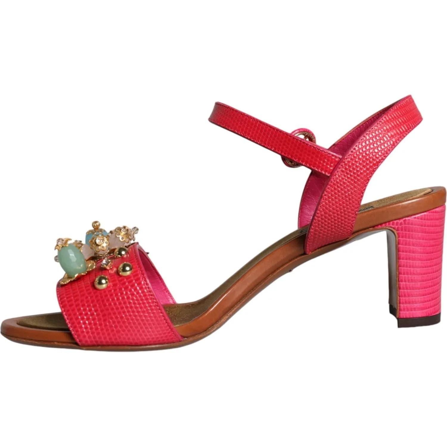 Dolce & Gabbana Fuchsia Leather Embellished Keira Sandals Shoes
