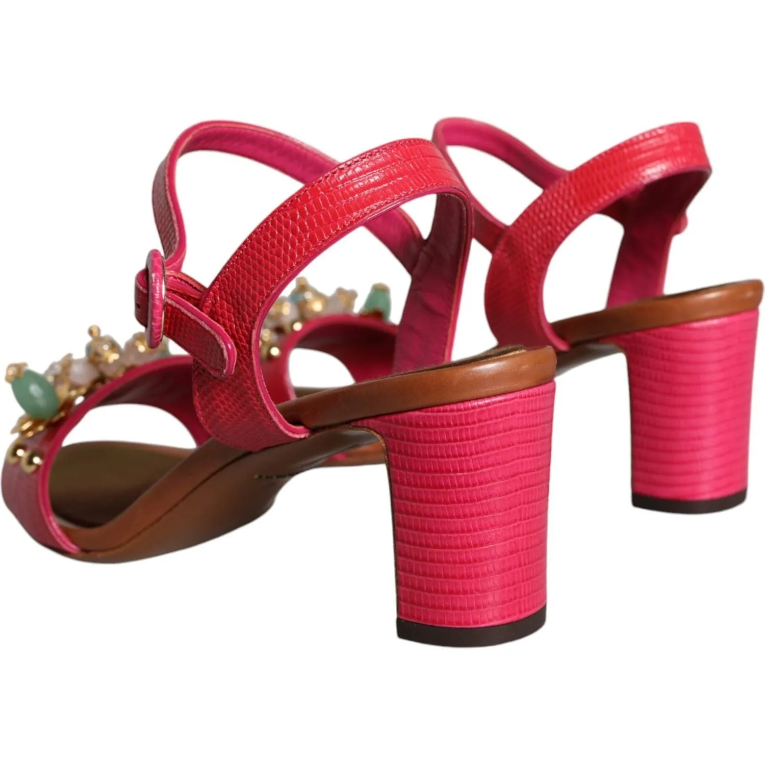 Dolce & Gabbana Fuchsia Leather Embellished Keira Sandals Shoes
