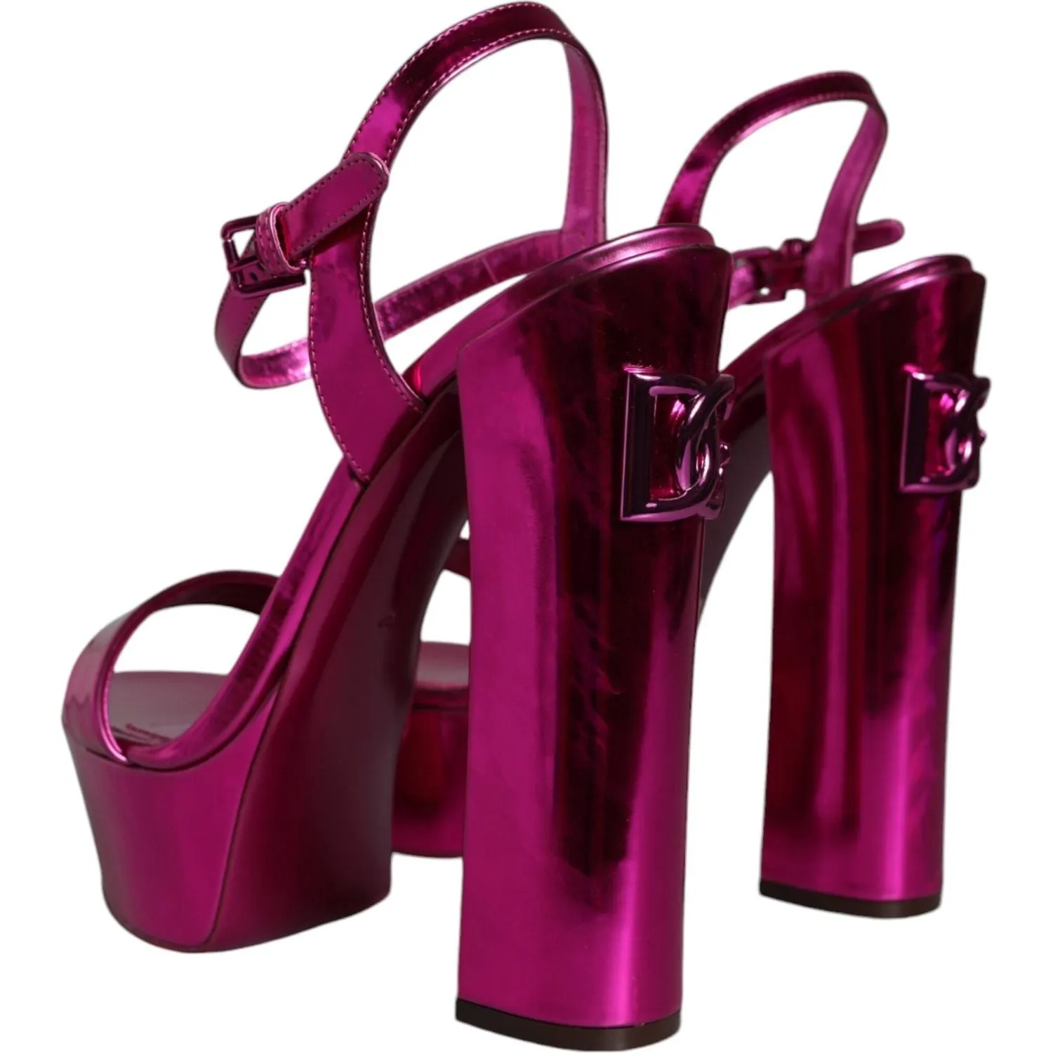 Dolce & Gabbana Fuchsia Leather Platform Logo Keira Sandals Shoes