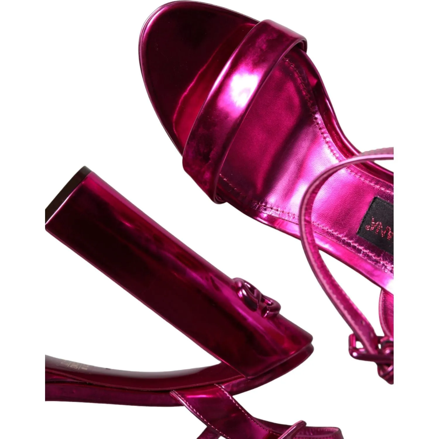 Dolce & Gabbana Fuchsia Leather Platform Logo Keira Sandals Shoes
