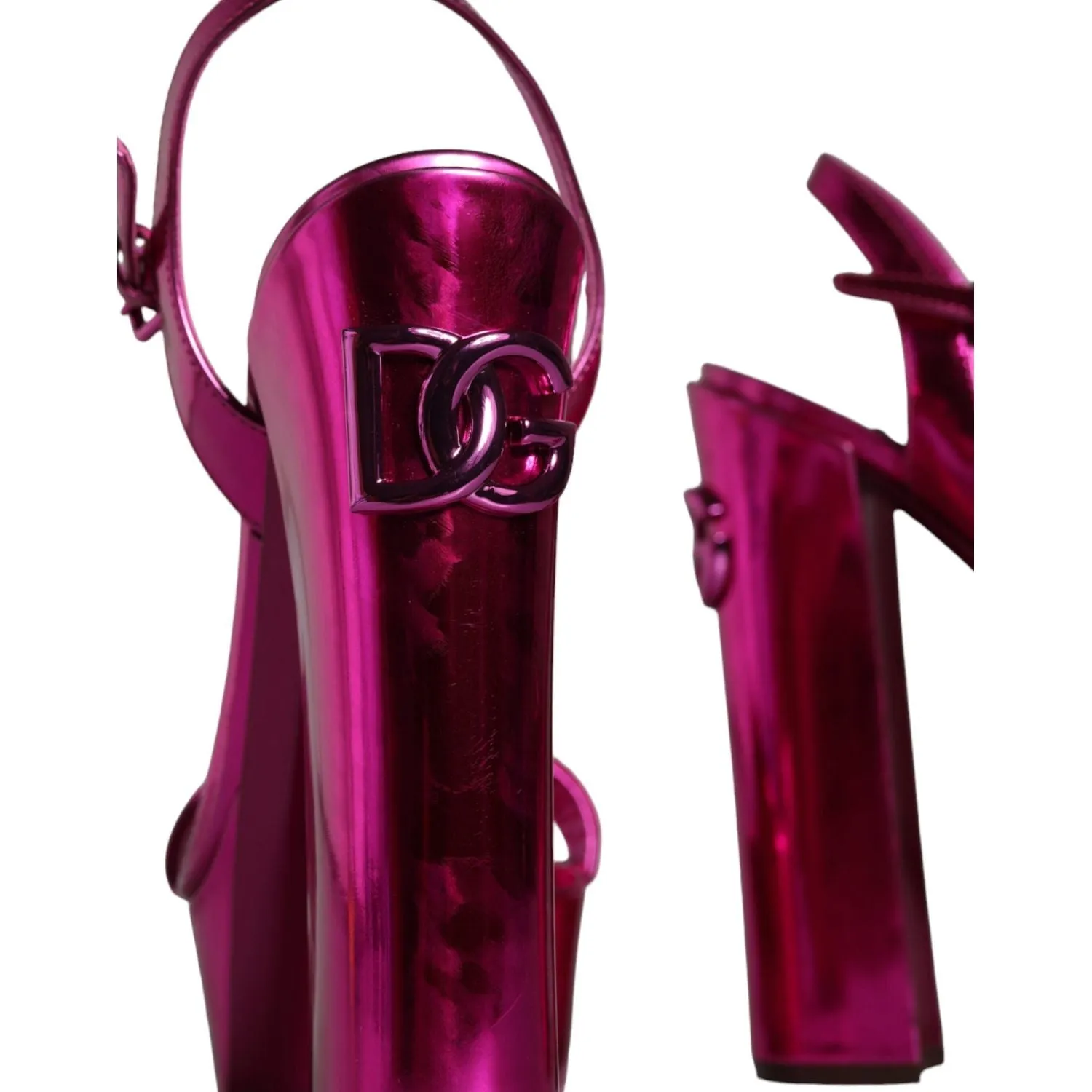 Dolce & Gabbana Fuchsia Leather Platform Logo Keira Sandals Shoes