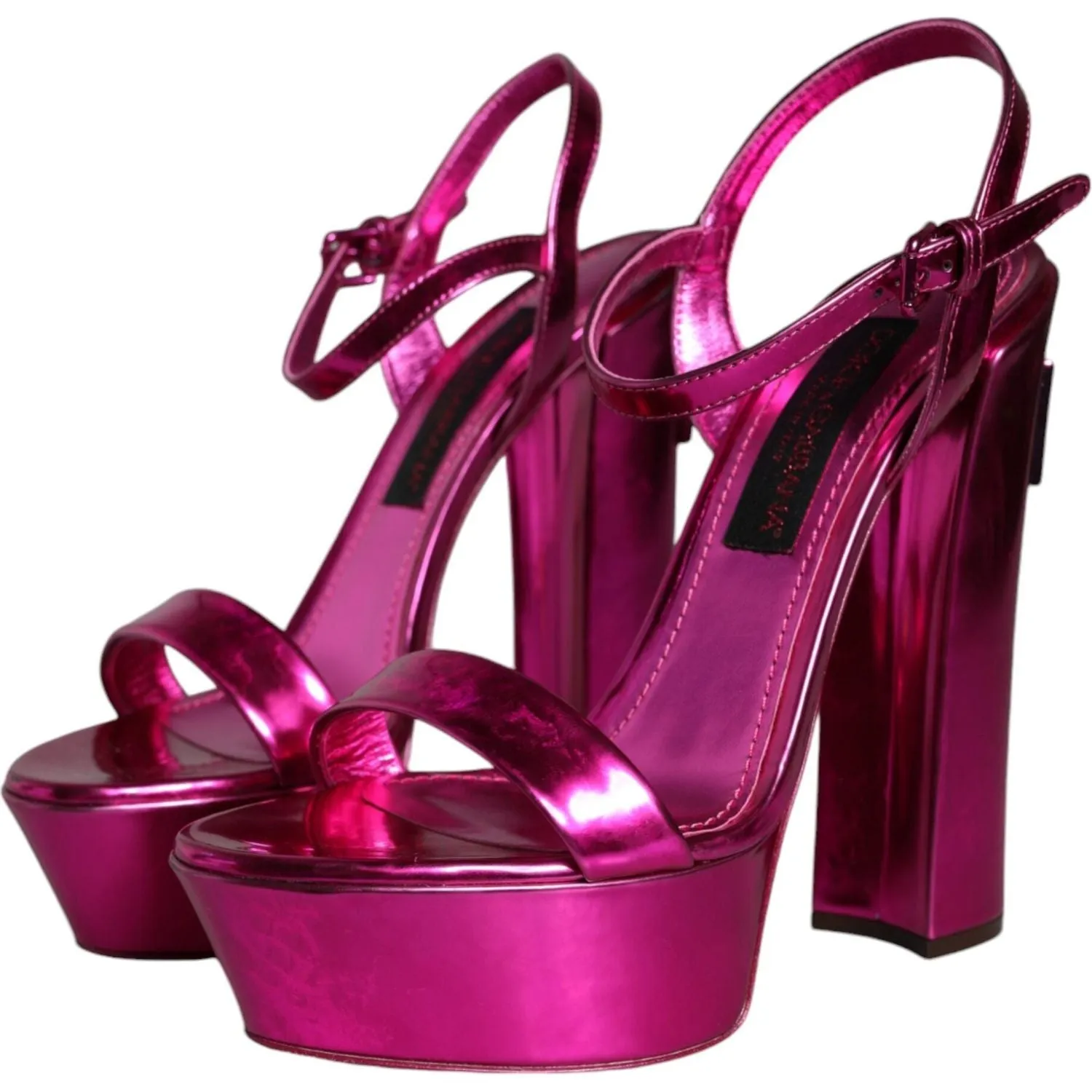 Dolce & Gabbana Fuchsia Leather Platform Logo Keira Sandals Shoes
