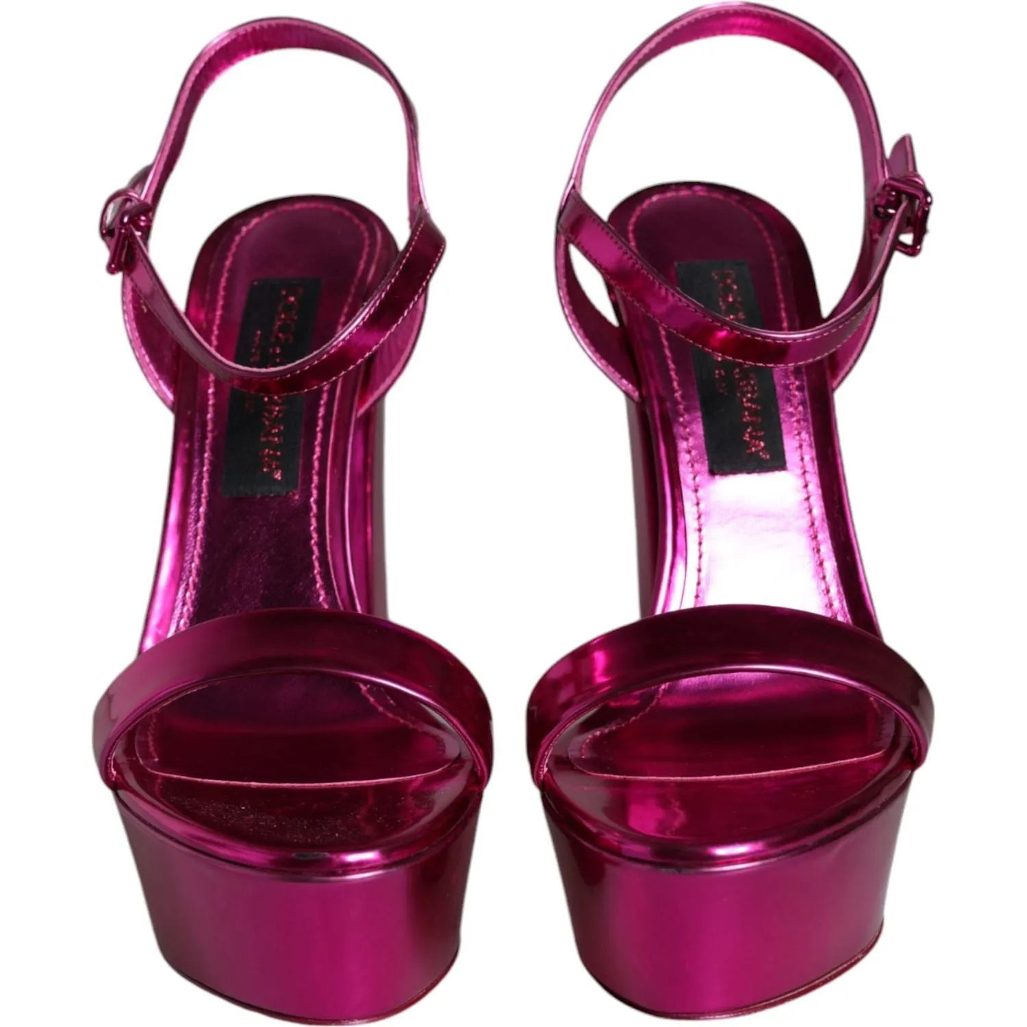 Dolce & Gabbana Fuchsia Leather Platform Logo Keira Sandals Shoes