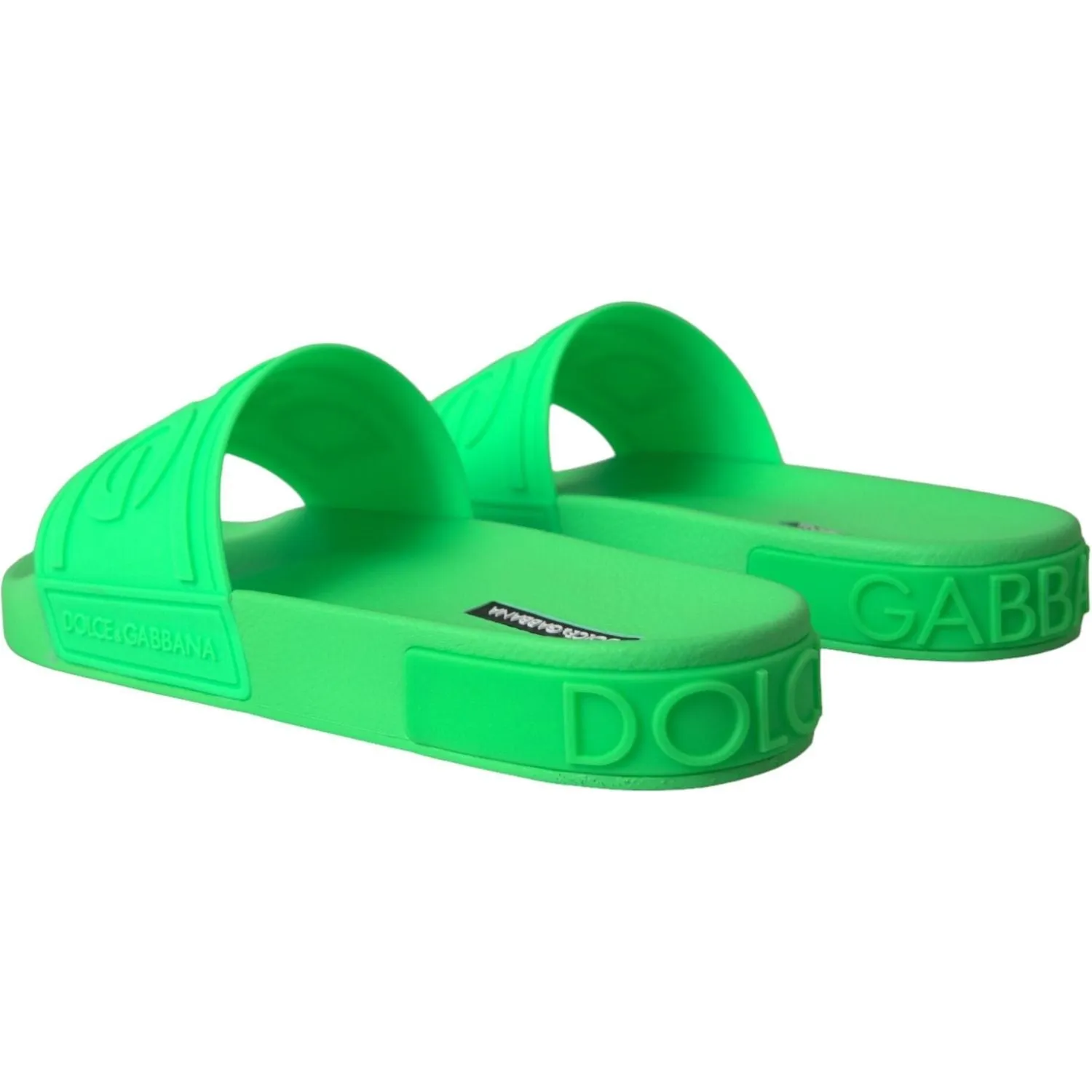 Dolce & Gabbana Green Leather Slides Sandals Beachwear Shoes