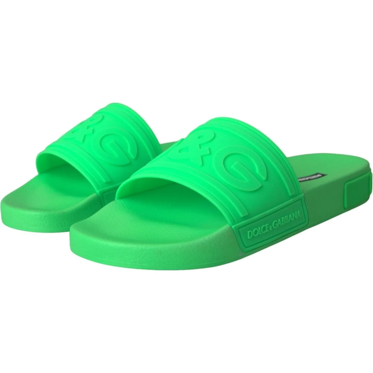 Dolce & Gabbana Green Leather Slides Sandals Beachwear Shoes