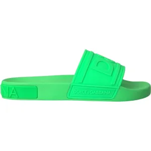 Dolce & Gabbana Green Leather Slides Sandals Beachwear Shoes