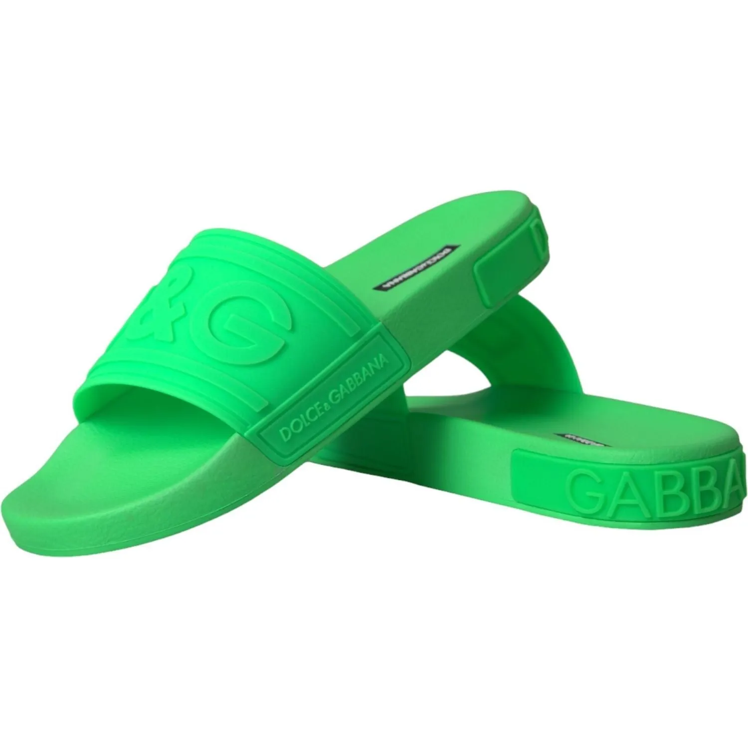 Dolce & Gabbana Green Leather Slides Sandals Beachwear Shoes