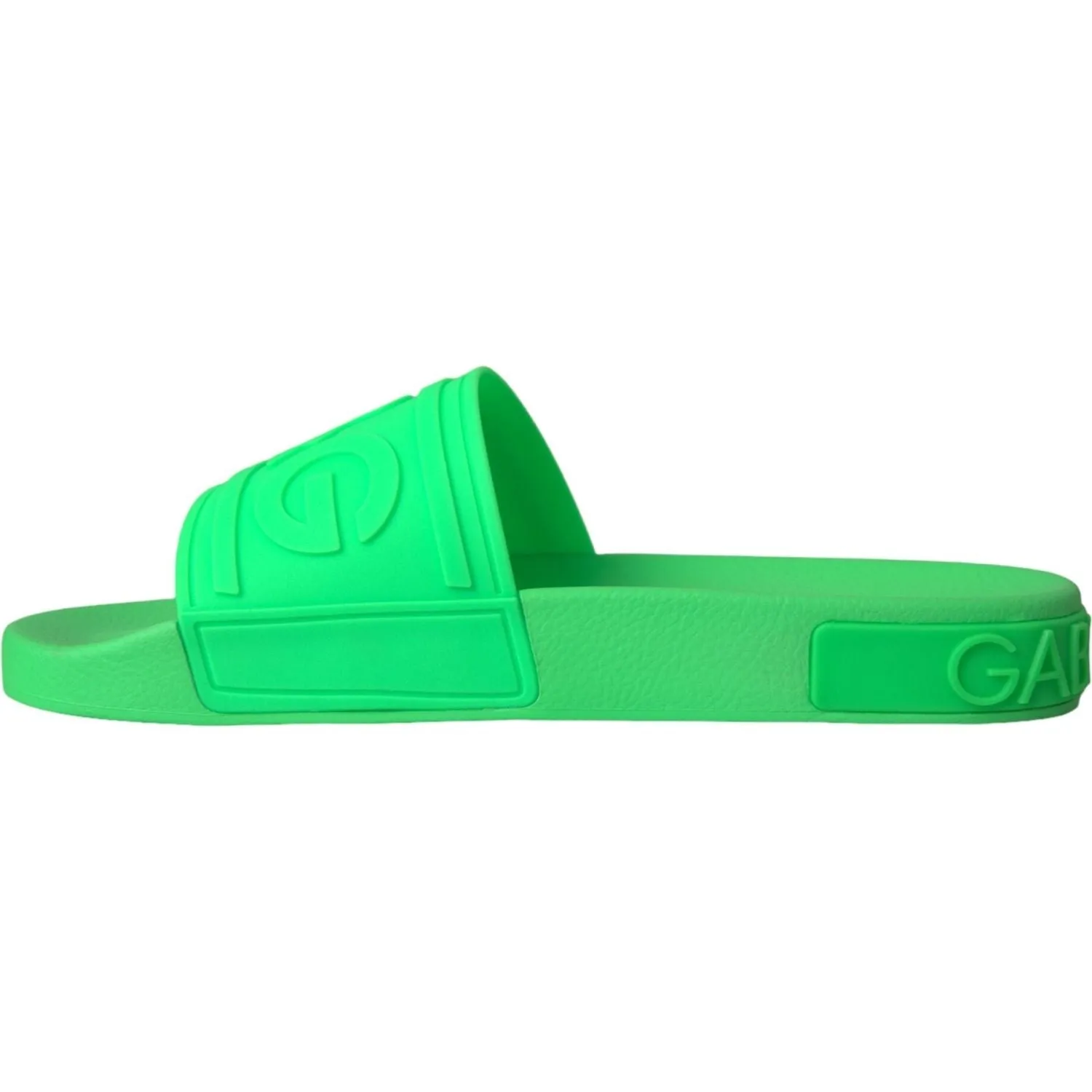 Dolce & Gabbana Green Leather Slides Sandals Beachwear Shoes