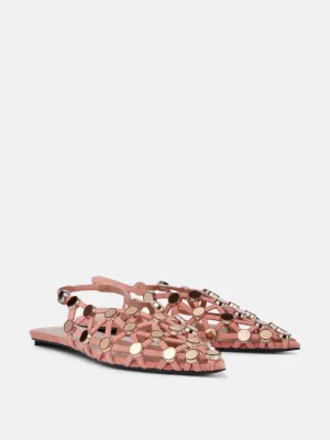 Grid embellished suede slingback flats