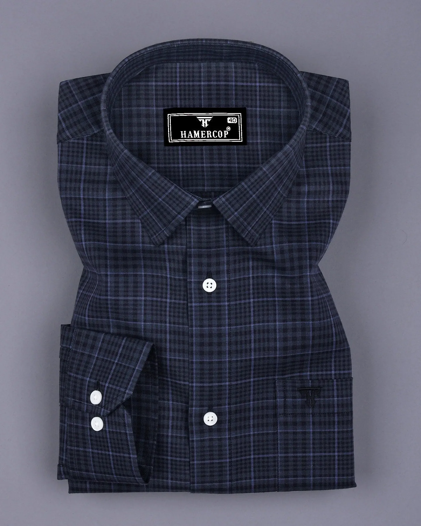 Herson Gray With Black Check Oxford Cotton Shirt