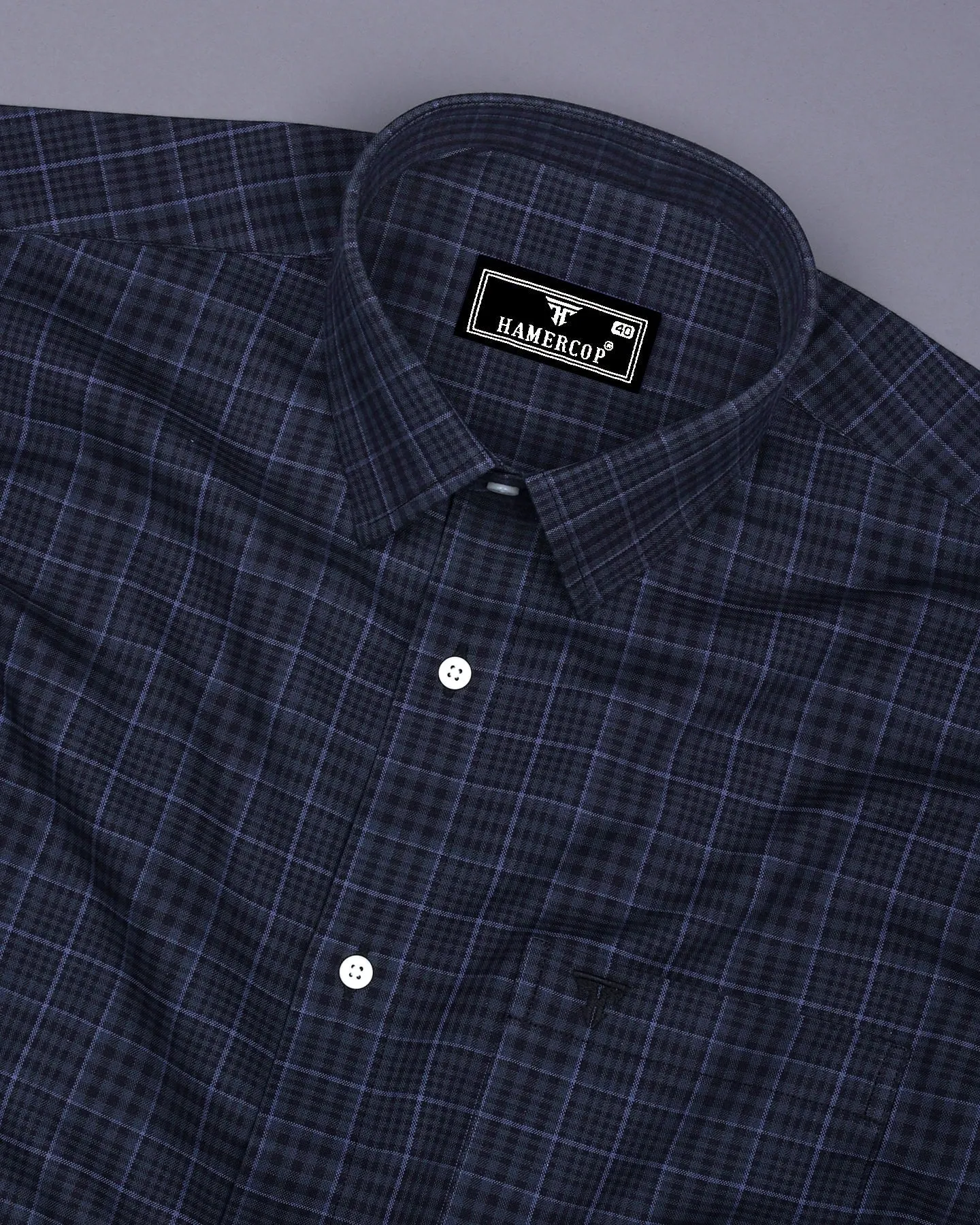 Herson Gray With Black Check Oxford Cotton Shirt