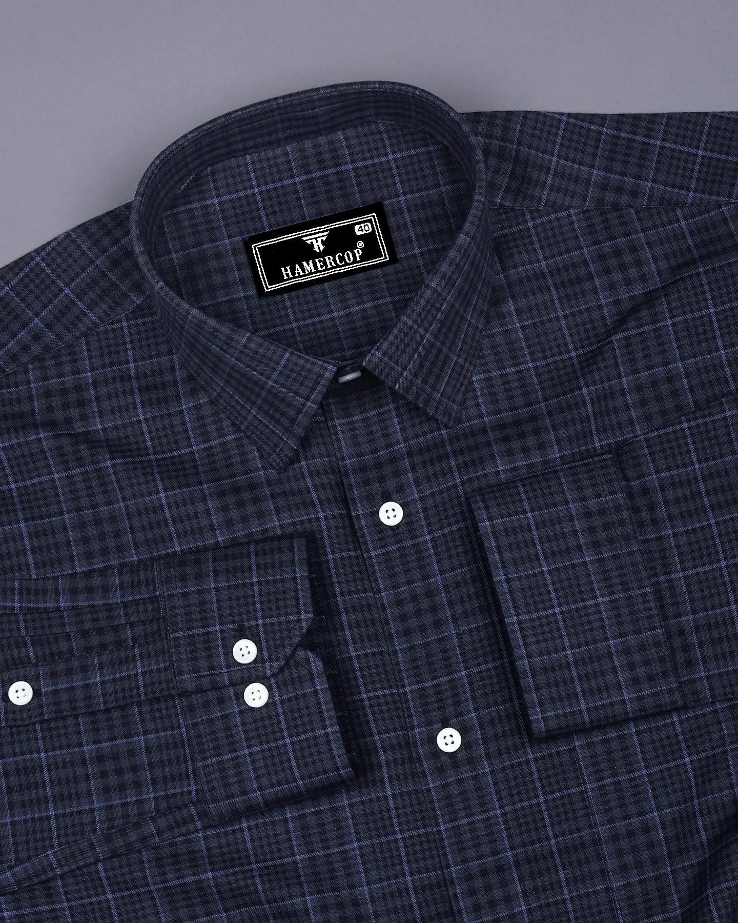 Herson Gray With Black Check Oxford Cotton Shirt