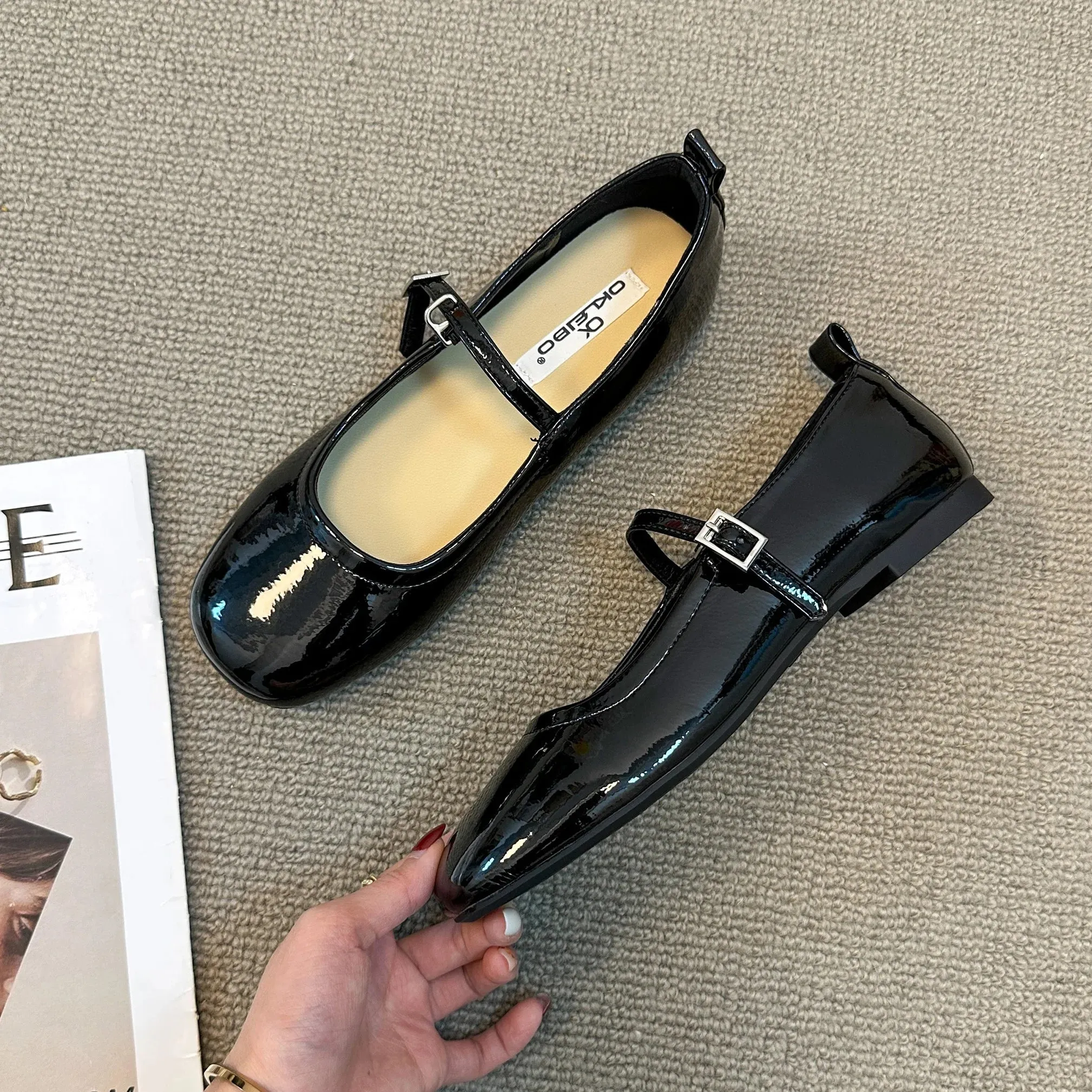 Hnzxzm Brand New Women Flats Low Heel Shoes Square Toe Retro Mary Janes Pumps Casual Spring Loafers Ballerina Shallow