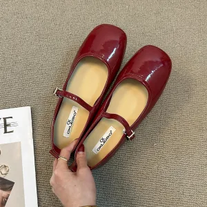 Hnzxzm Brand New Women Flats Low Heel Shoes Square Toe Retro Mary Janes Pumps Casual Spring Loafers Ballerina Shallow