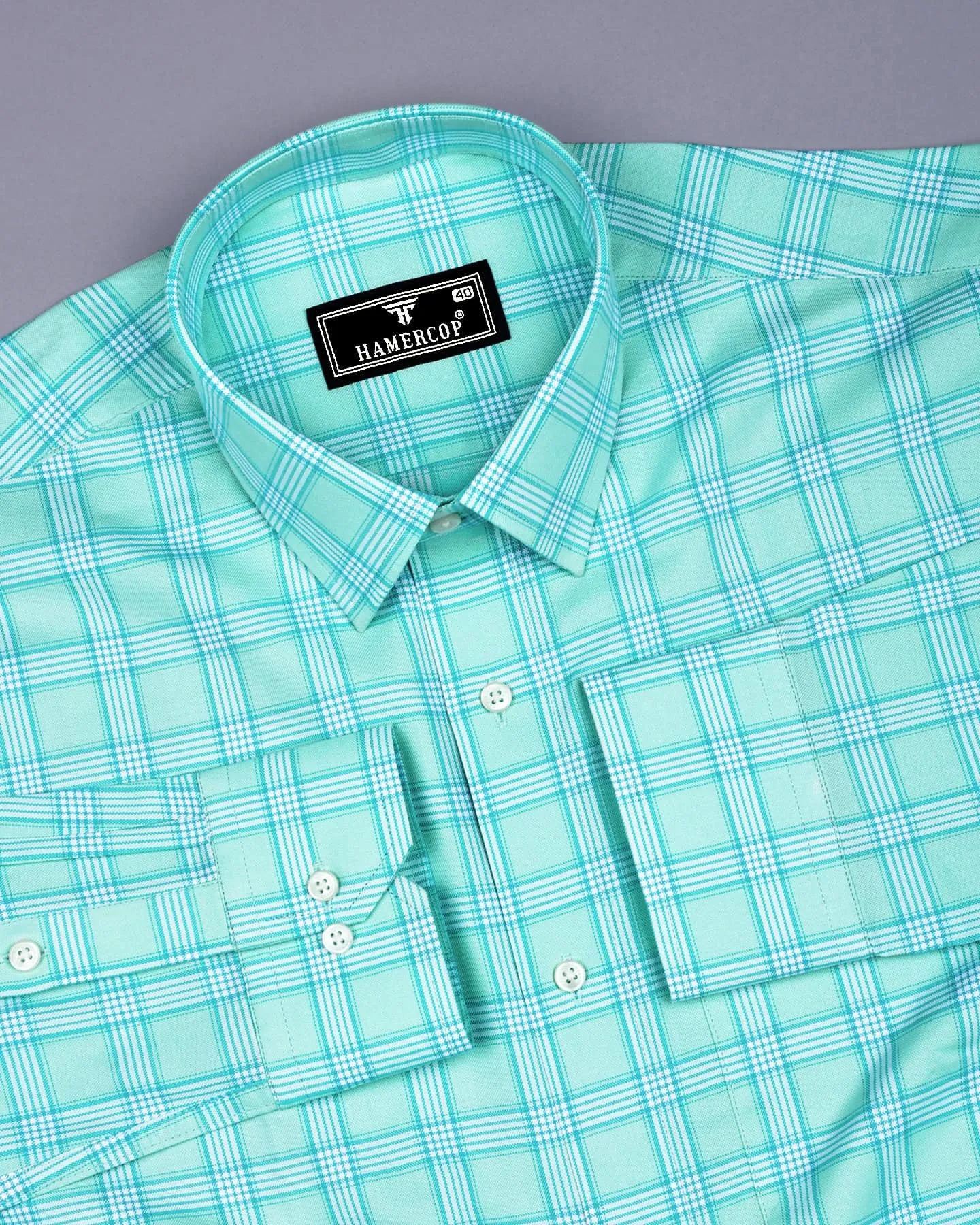 Izola Aqua Green With White Check Oxford Cotton Shirt