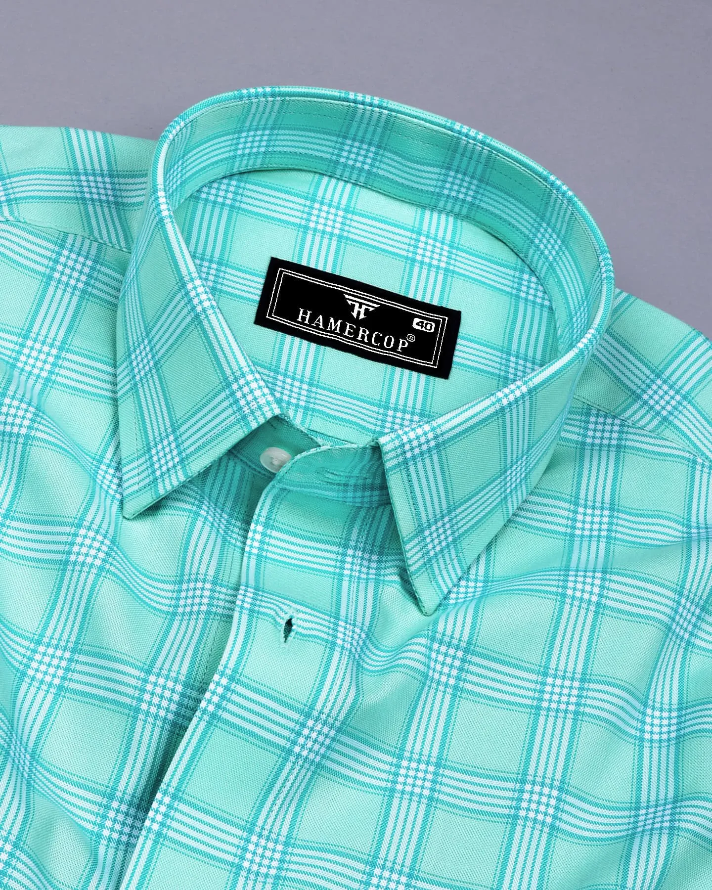 Izola Aqua Green With White Check Oxford Cotton Shirt