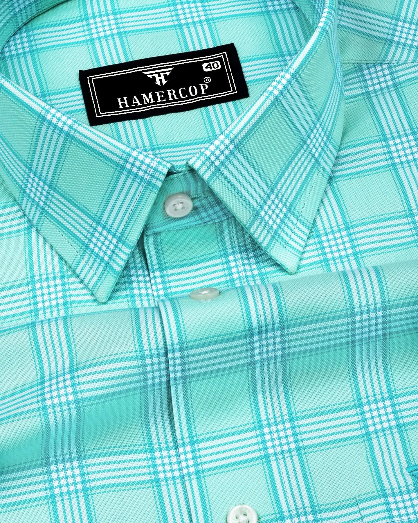 Izola Aqua Green With White Check Oxford Cotton Shirt