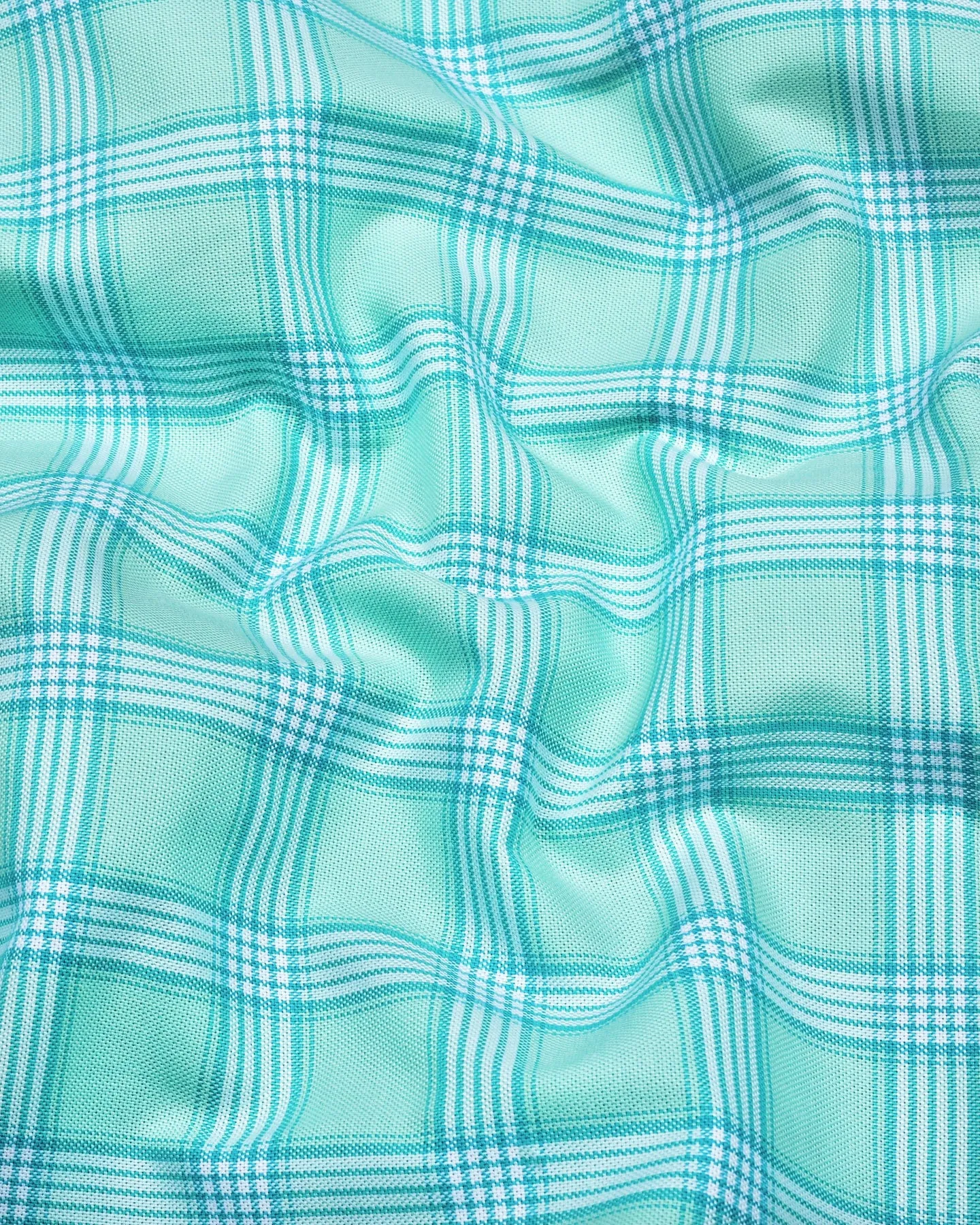 Izola Aqua Green With White Check Oxford Cotton Shirt