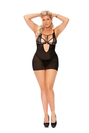 Mesh and Lace Babydoll with Strappy Front Detail
