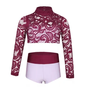 Mock Neck Lace Crop & Shorts
