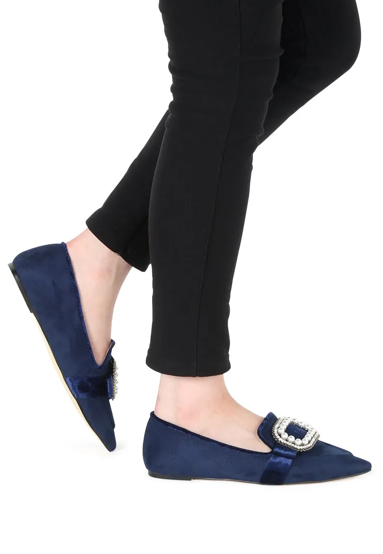 Navy Blue Pointed Flat Ballerinas
