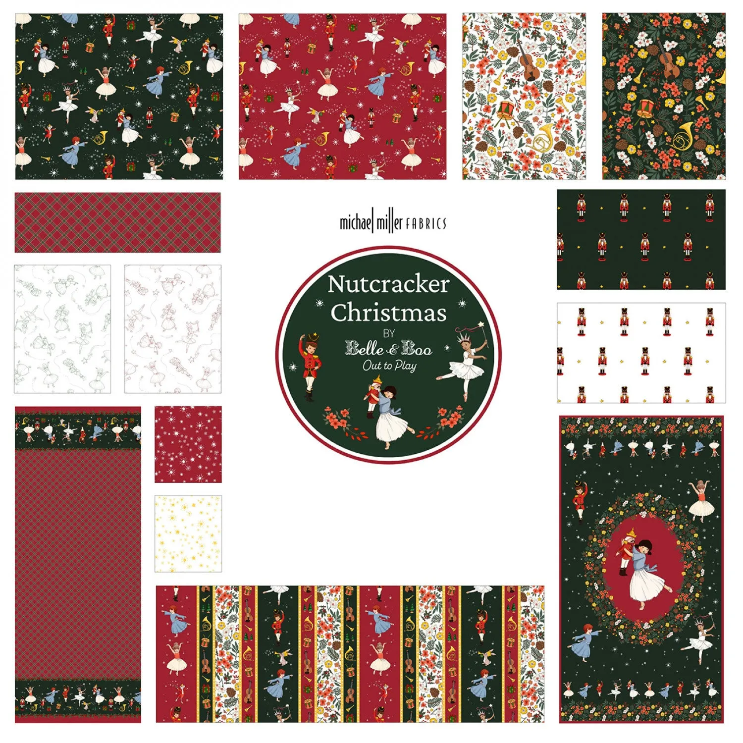 Nutcracker Christmas | Nutcracker Ballerinas Green by Belle & Boo for Michael Miller